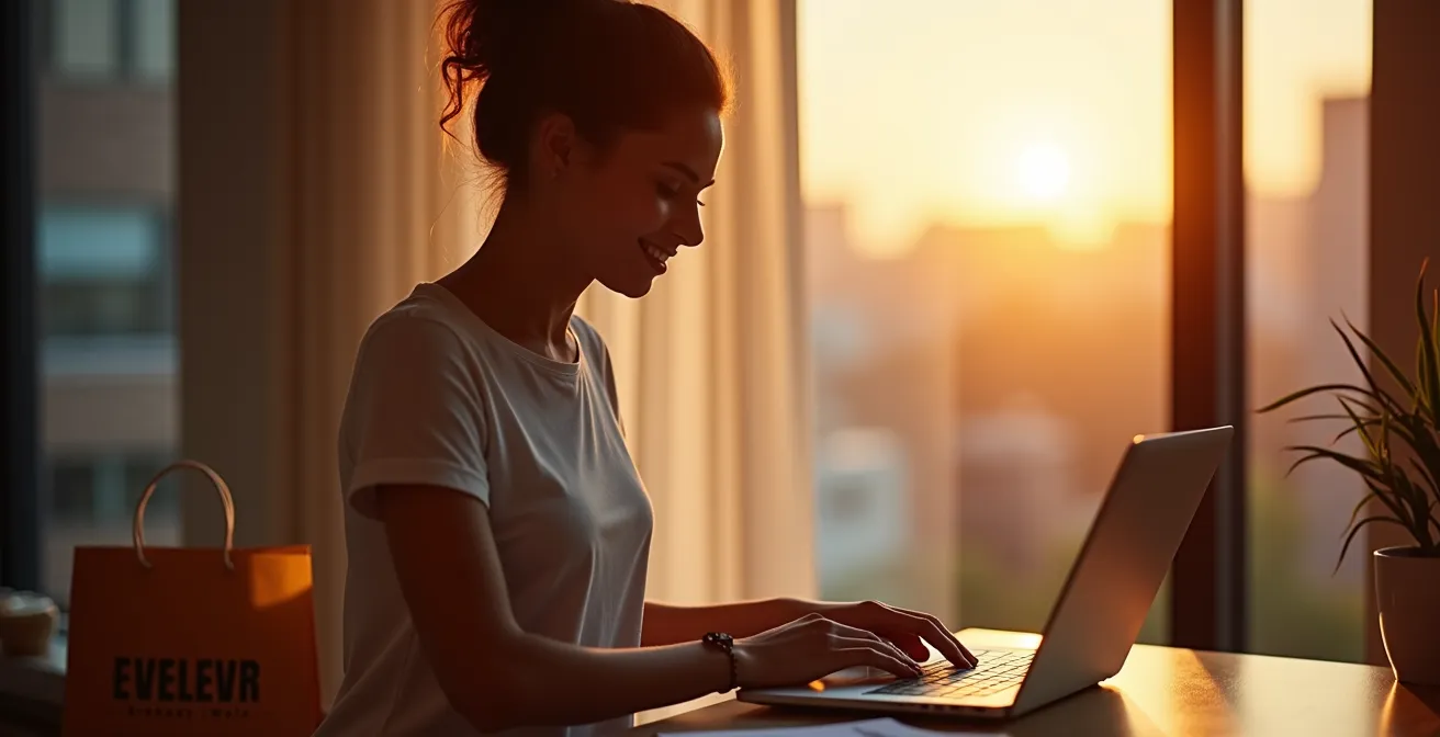Person beim Feierabend-Ritual mit symbolischem Übergang von Arbeit zu Freizeit