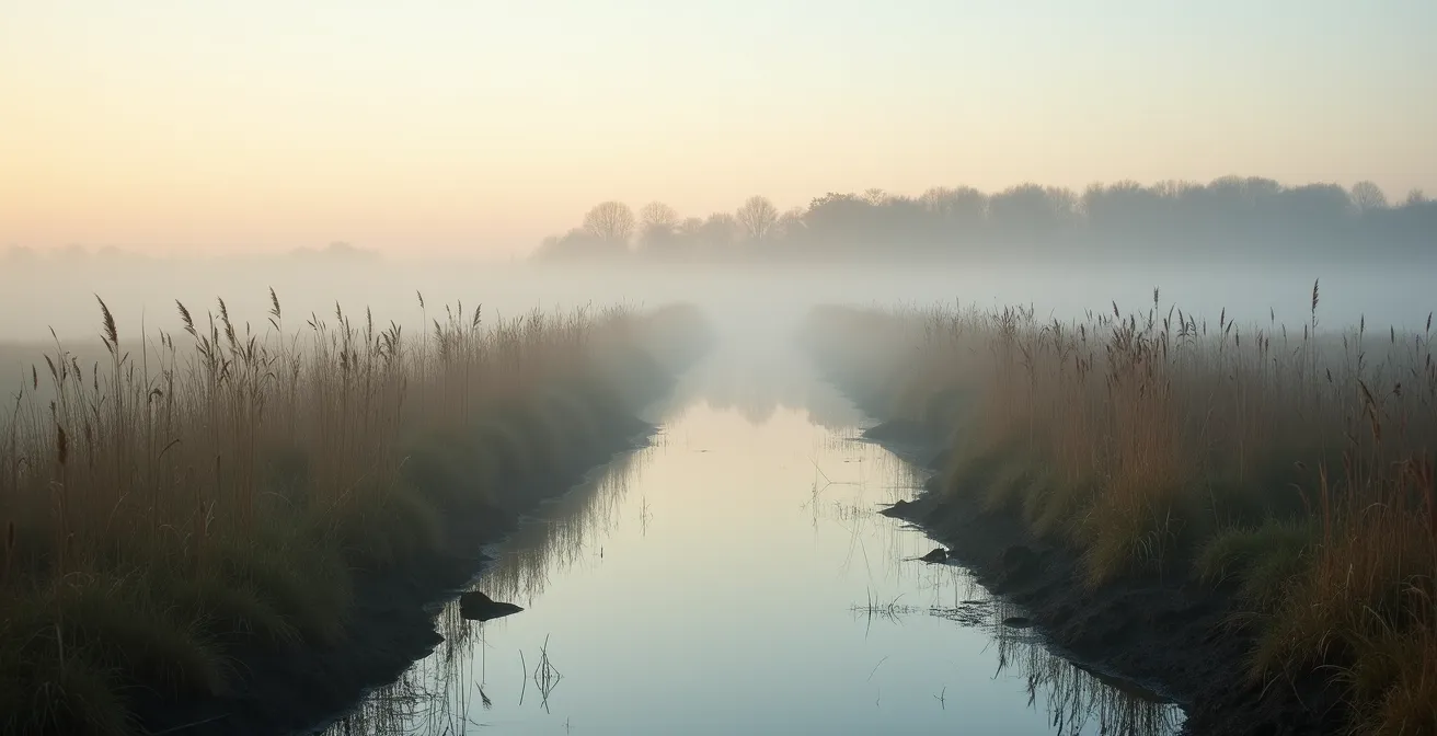 Naturschutzgebiet Moor in Deutschland im Morgennebel