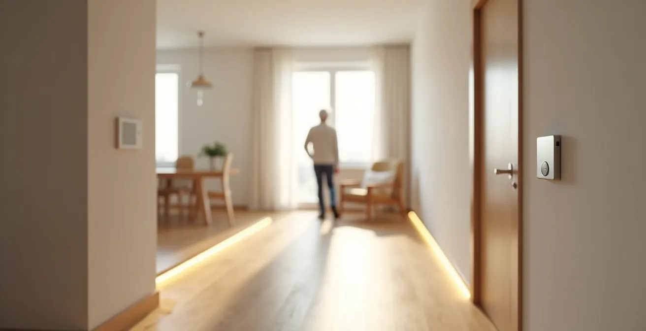 Moderne Sensorentechnik diskret in eine helle Seniorenwohnung integriert