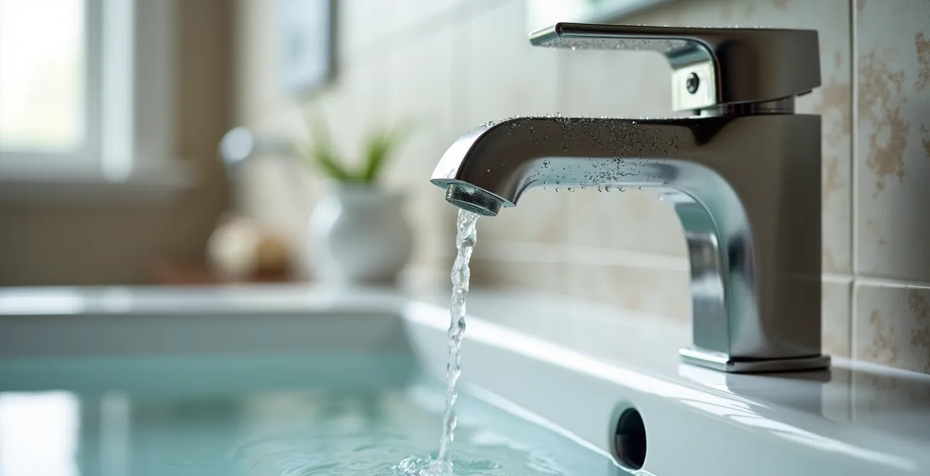 Makroaufnahme zeigt hochwertige Badarmatur und Fliesendetails nach Renovierung