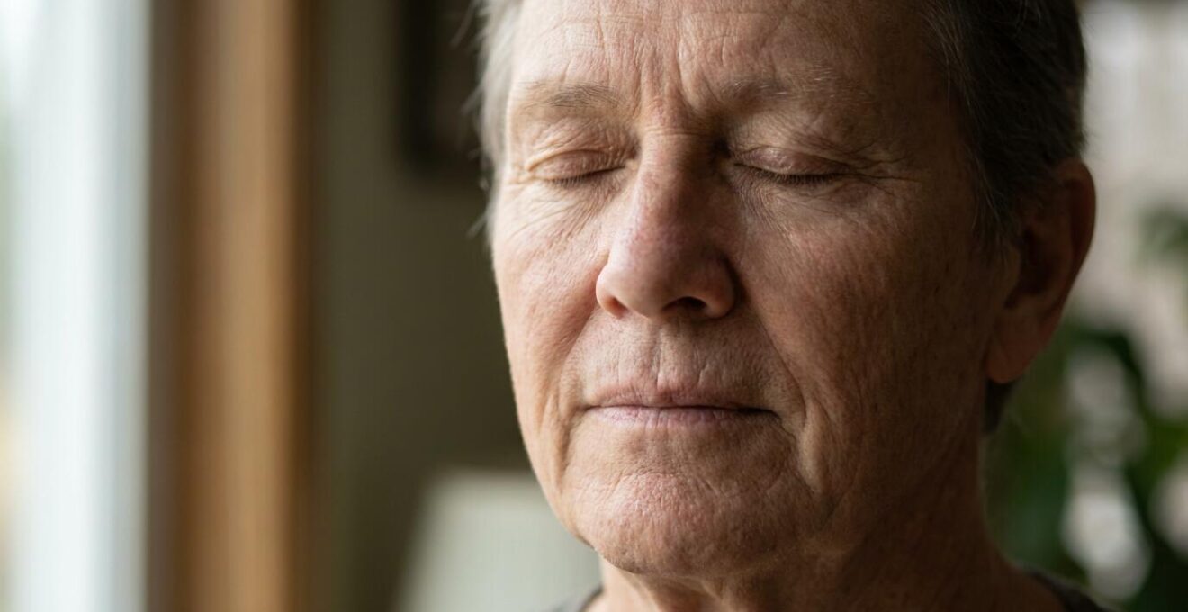 Meditierende Person beobachtet vorbeiziehende Gedanken wie Wolken am Himmel