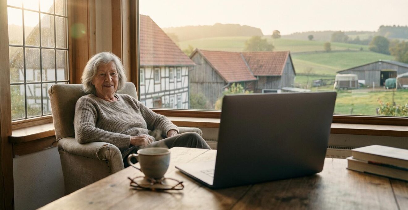 Patient im ländlichen Raum während einer Videosprechstunde mit Facharzt