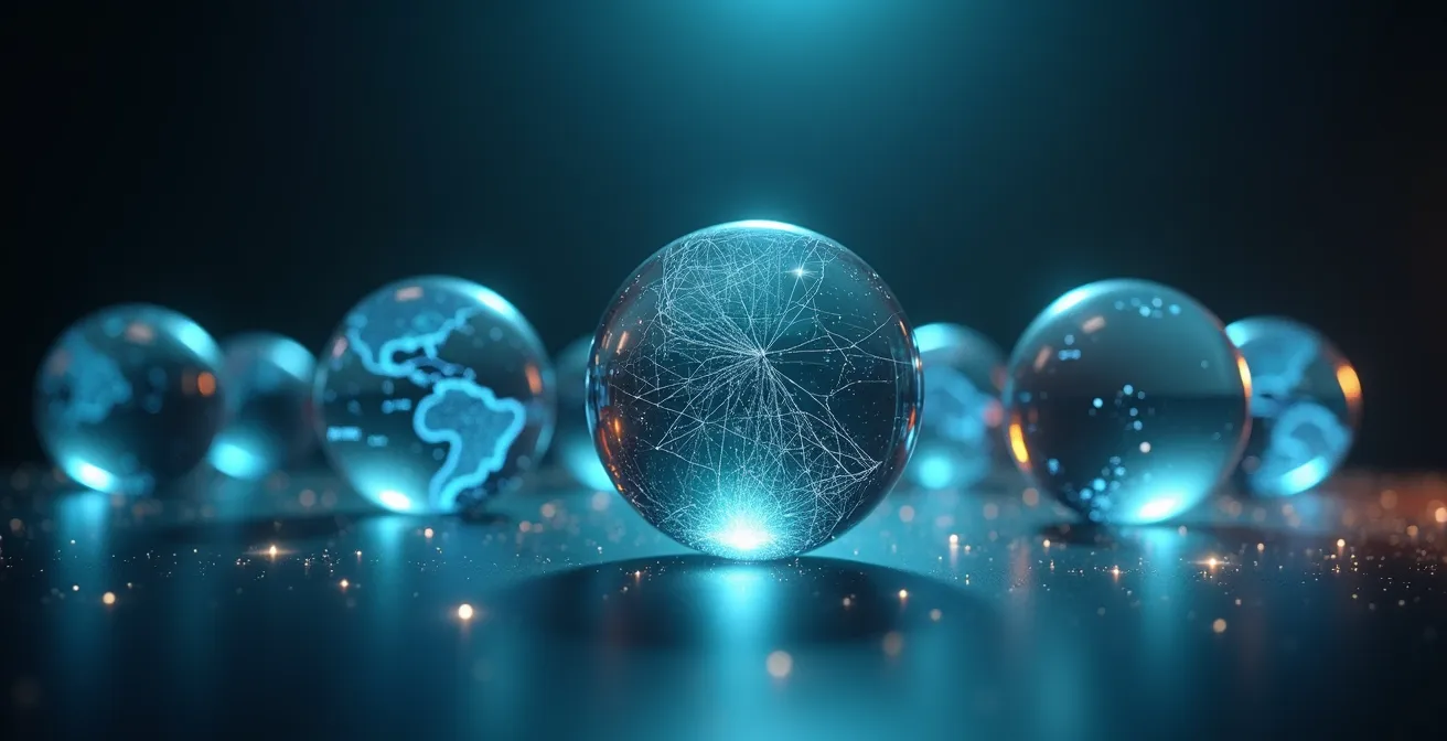 Visueller Workflow-Builder zeigt, wie Apps wie Gmail, Kalender und CRM durch Linien miteinander verbunden werden, was einen nahtlosen Datenfluss symbolisiert.