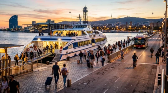 Fähre auf dem Mittelmeer als Symbol für eine Reise zu den Balearen ohne Flugzeug